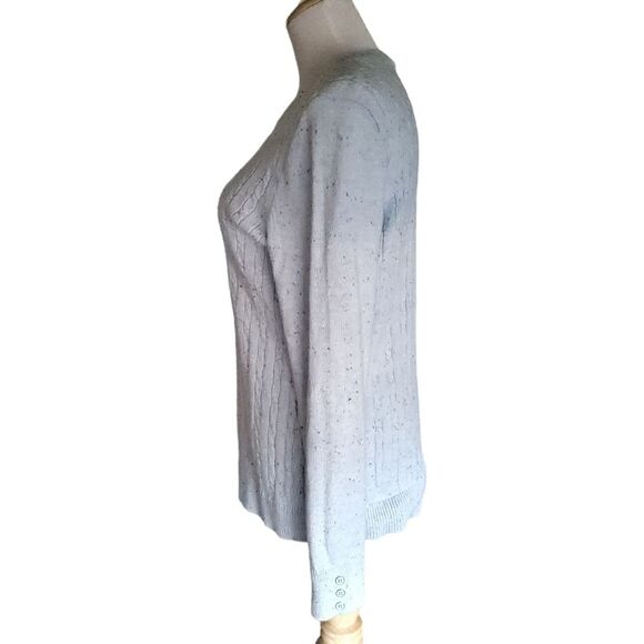 Talbots Cable Knit Confetti Flecked Light Blue Pullover Sweater Women's Size L - Picture 2 of 10